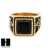 MEN 316L STAINLESS STEEL BLACK ONYX STONE GOLD BLACK RING SIZE 8-12 SR016G - Raonhazae