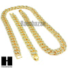 Gold Lab Diamond Necklace 15mm 30" 24" Miami Cuban Link Chain, Bracelet - Raonhazae