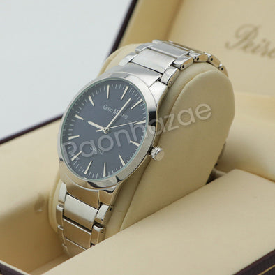 Silver PT Designer Bezel Metal Band Round Watch Diamond Cut Cuban Bracelet G94S - Raonhazae