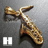 316L Stainless steel Gold Bling Saxophone w/ 5mm Cuban Chain SG8 - Raonhazae