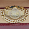 MEN 14K GOLD PT LUXURY BLING WATCH CUBAN BRACELET COMBO SET FM10G - Raonhazae