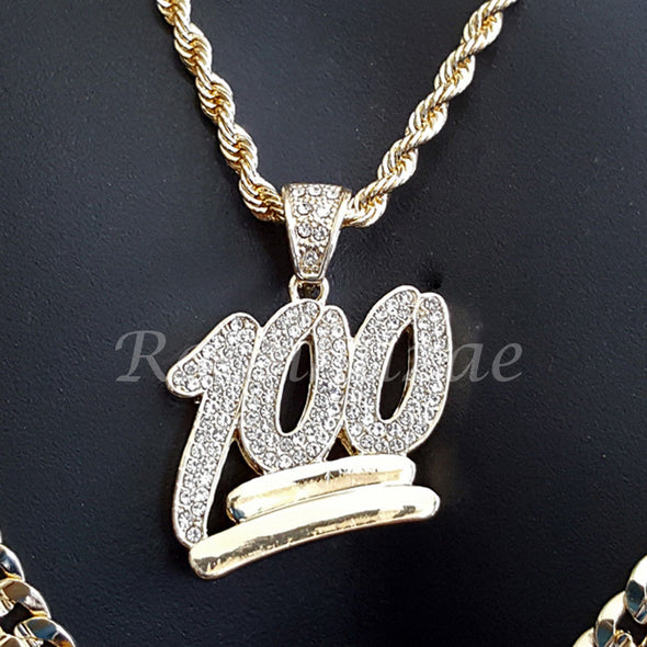 BLING 100 CHARM ROPE CHAIN DIAMOND CUT 30" CUBAN CHAIN NECKLACE SET G32 - Raonhazae