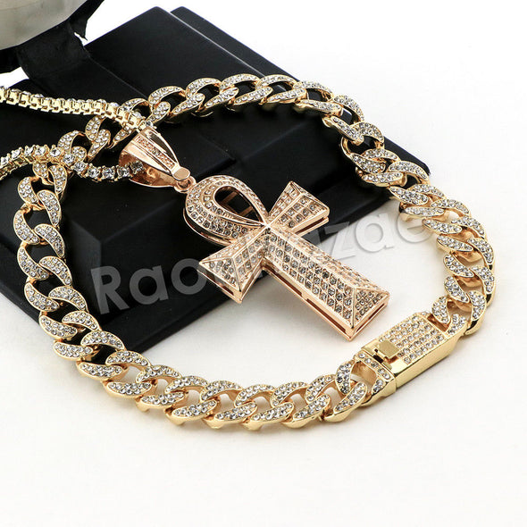 Hip Hop Quavo Ankh Cross Miami Cuban Choker Tennis Chain Necklace L09 - Raonhazae