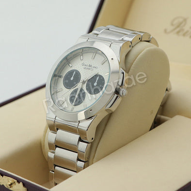 Silver PT Designer Bezel Metal Band Round Watch Diamond Cut Cuban Bracelet G93S - Raonhazae