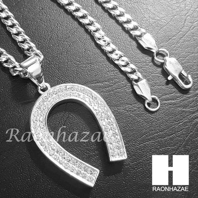 316L Stainless steel Silver Horse Shoe w/ 5mm Cuban Chain SG20 - Raonhazae