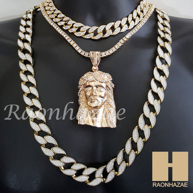 Hip Hop Jesus Pendant 16" Choker 18" Tennis 30" Cuban Chain 22 - Raonhazae