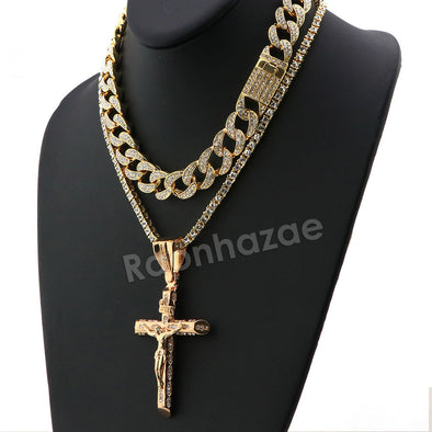 Hip Hop Quavo Small Cross Miami Cuban Choker Tennis Chain Necklace L15 - Raonhazae