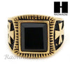 MEN STAINLESS STEEL HIP HOP CROSS 14K GOLD TONE BLACK ONYX RING 8-12 SR032CL - Raonhazae