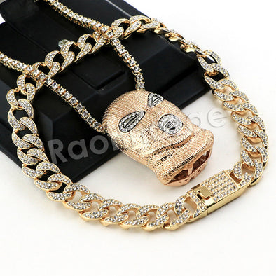 Hip Hop Quavo Goon Mask Miami Cuban Choker Chain Tennis Necklace L56 - Raonhazae