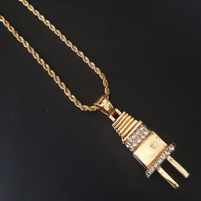 New 14k Gold PT Electric Power Plug 15mm Miami Cuban 30" Necklace S190 - Raonhazae