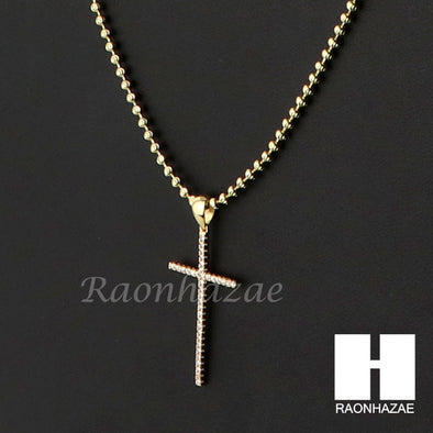 Sterling Silver .925 AAA Lab Diamond Flat Cross w/2.5mm Moon Chain S32 - Raonhazae