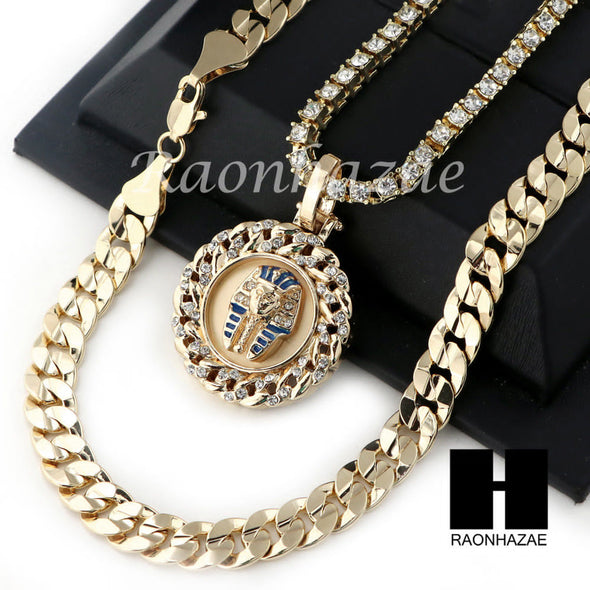 MEN HIP HOP KING TUT TENNIS CHAIN DIAMOND CUT 30" CUBAN LINK CHAIN S53 - Raonhazae