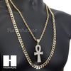 MEN ANKH PENDANT ROPE CHAIN DIAMOND CUT 30" CUBAN CHAIN NECKLACE SET G2 - Raonhazae