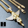 Micro Pave 14K Gold PT Angel Bling Pendant w/ Miami Cuban Chain B031G - Raonhazae