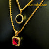 HIP HOP RED RUBY or BLACK ONYX PENDANTS 24" ROPE CUBAN CHAIN COMBO NECKLACE K01 - Raonhazae