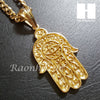 316L Stainless steel Gold Hamsa Pendant w/ 5mm Cuban Chain SG017 - Raonhazae