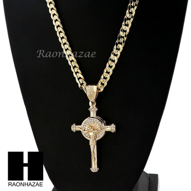 MENS ANCHOR CROSS PENDANT & DIAMOND CUT CUBAN LINK CHAIN NECKLACE N57 - Raonhazae