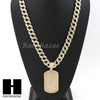 Hip Hop 14k Gold Plated Dog Tag Pave Pendant 30" Cuban Link Chain N08 - Raonhazae