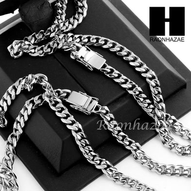 Stainless Steel White Gold Heavy 7mm Miami Cuban Link Chain Necklace Bracelet 2 - Raonhazae