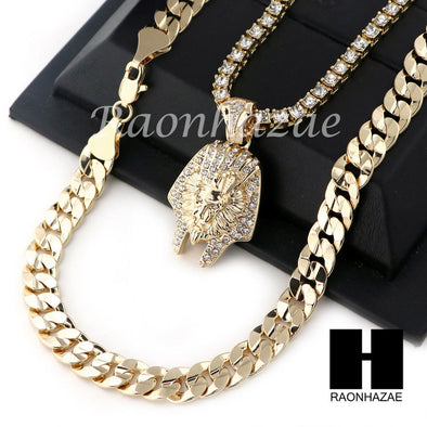 KINGTUT LION TENNIS CHAIN DIAMOND CUT 30" CUBAN LINK CHAIN NECKLACE S49 - Raonhazae