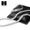 14k White Gold Finish Heavy 12mm Miami Cuban Link Chain Necklace Bracelet Set E - Raonhazae