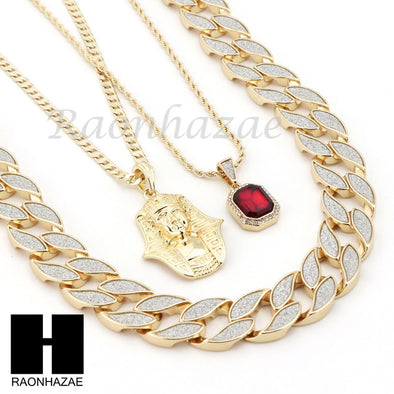 RUBY KING TUT PENDANT 24" 30" CUBAN LINK ROPE CUBAN NECKLACE SET D023 - Raonhazae