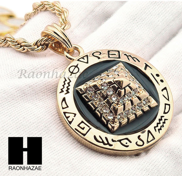 New 14k Gold PT Pyramid Pendant 15mm Miami Cuban 30" Necklace SET 203G - Raonhazae