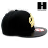 NEW URBAN HIP HOP RAPPER SHINY GOLD CROWN FLAT BILL SNAPBACK GOLD BLACK HAT CAP - Raonhazae