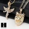 MEN ANGEL & KING LION PENDANT BOX CUBAN CHAIN DOUBLE NECKLACE SET SD05 - Raonhazae