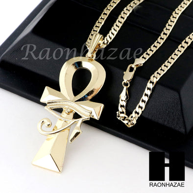RUBY EYE OF HERU ANKH PENDANT CUBAN LINK ROPE CUBAN NECKLACE SET D015 - Raonhazae