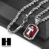 STAINLESS STEEL RUBY ANKH CROSS PENDANT 24" ROPE CHAIN NECKLACE NP019 - Raonhazae