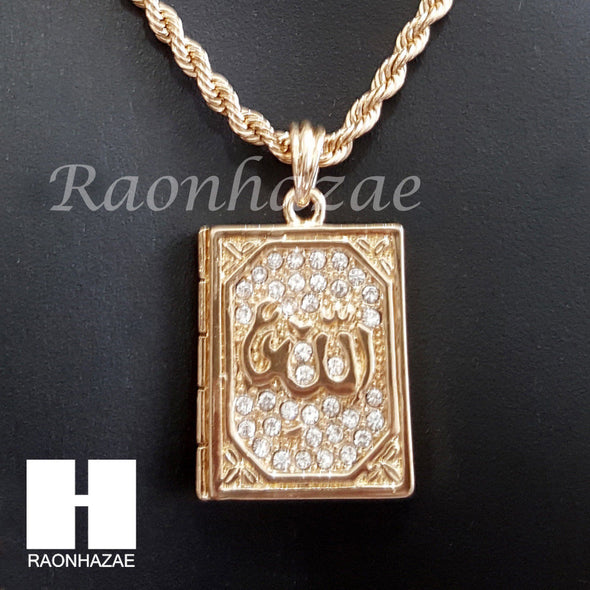 ALLAH QURAN ROPE CHAIN DIAMOND CUT 30" CUBAN LINK CHAIN NECKLACE S063 - Raonhazae