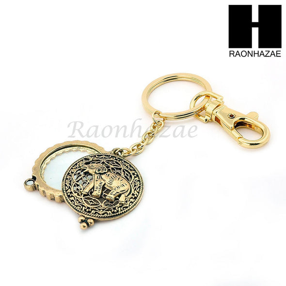 Gold 5X Magnifying Glass Lady Luck Elephant Key Chain Pendant Chain Necklace Set SJ2G - Raonhazae