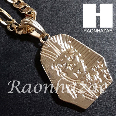 New 14k Gold PT King-tut Pendant 15mm Miami Cuban 30" Necklace SET 202G - Raonhazae