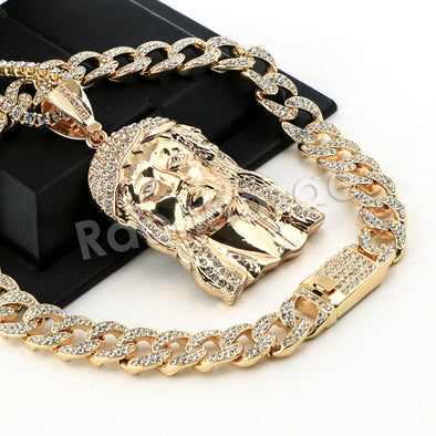 Hip Hop Quavo Jesus Face Miami Cuban Choker Tennis Chain Necklace L16 - Raonhazae