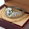 Silver PT Designer Bezel Metal Band Round Watch Diamond Cut Cuban Bracelet G93S - Raonhazae
