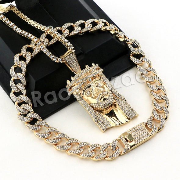 Hip Hop Quavo Jesus Face Miami Cuban Choker Tennis Chain Necklace L36 - Raonhazae