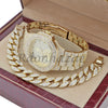 MEN 14K GOLD PT LUXURY BLING WATCH CUBAN BRACELET COMBO SET FM10G - Raonhazae