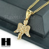 MENS STAINLESS STEEL MINI ANGEL CZ PENDANT 24" CUBAN NECKLACE SET NP006 - Raonhazae