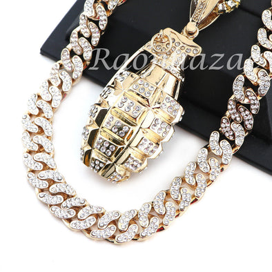 14K GOLD PT HAND GRENADE 18" TENNIS CHAIN 16" 30" CHOKER CUBAN CHAIN 23 - Raonhazae