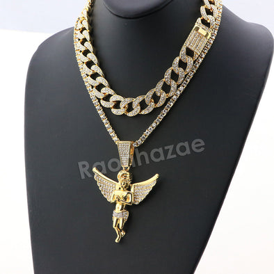 Hip Hop Quavo Angel Miami Cuban Choker Tennis Chain Necklace L14 - Raonhazae