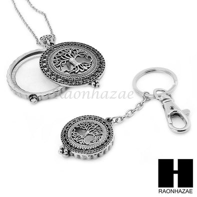 Silver 5X Magnifying Glass Tree of Life Key Chain Pendant Chain Necklace Set S4S - Raonhazae