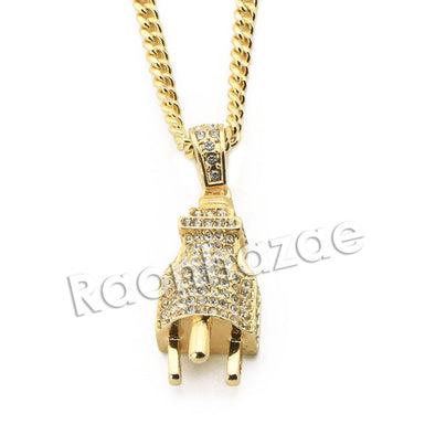 Mens Brass Bling Electronic Plug Pendant w/ 5mm 24" 30" Cuban Chain A03 - Raonhazae