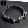 Mens 316L Stainless steel Double Dragon Black Lava Rock Stone Bracelet B0012S - Raonhazae