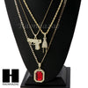 RUBY HANDGUN PLUG PENDANT 24" 30" ROPE BOX CUBAN CHAIN NECKLACE SET S02 - Raonhazae