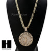 L ANGEL ROUND PENDANT & DIAMOND CUT CUBAN LINK CHAIN NECKLACE NN54 - Raonhazae