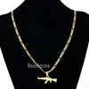 MEN'S GOLD AK-47 RIFLE GUN PENDANT W 5mm 24" BRASS FIGARO CHAIN NECKLACE K434G - Raonhazae