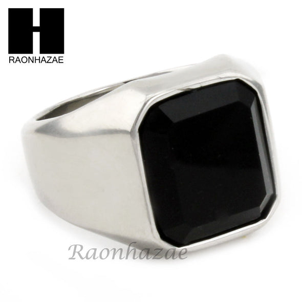 MEN STAINLESS STEEL HIP HOP SILVER TONE BLACK ONYX RING 8-12 SR031CL - Raonhazae