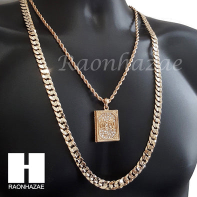 ALLAH QURAN ROPE CHAIN DIAMOND CUT 30" CUBAN LINK CHAIN NECKLACE S063 - Raonhazae