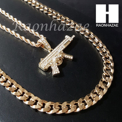 MEN MACHINE GUN CHAIN DIAMOND CUT 30" CUBAN LINK CHAIN NECKLACE S074G - Raonhazae